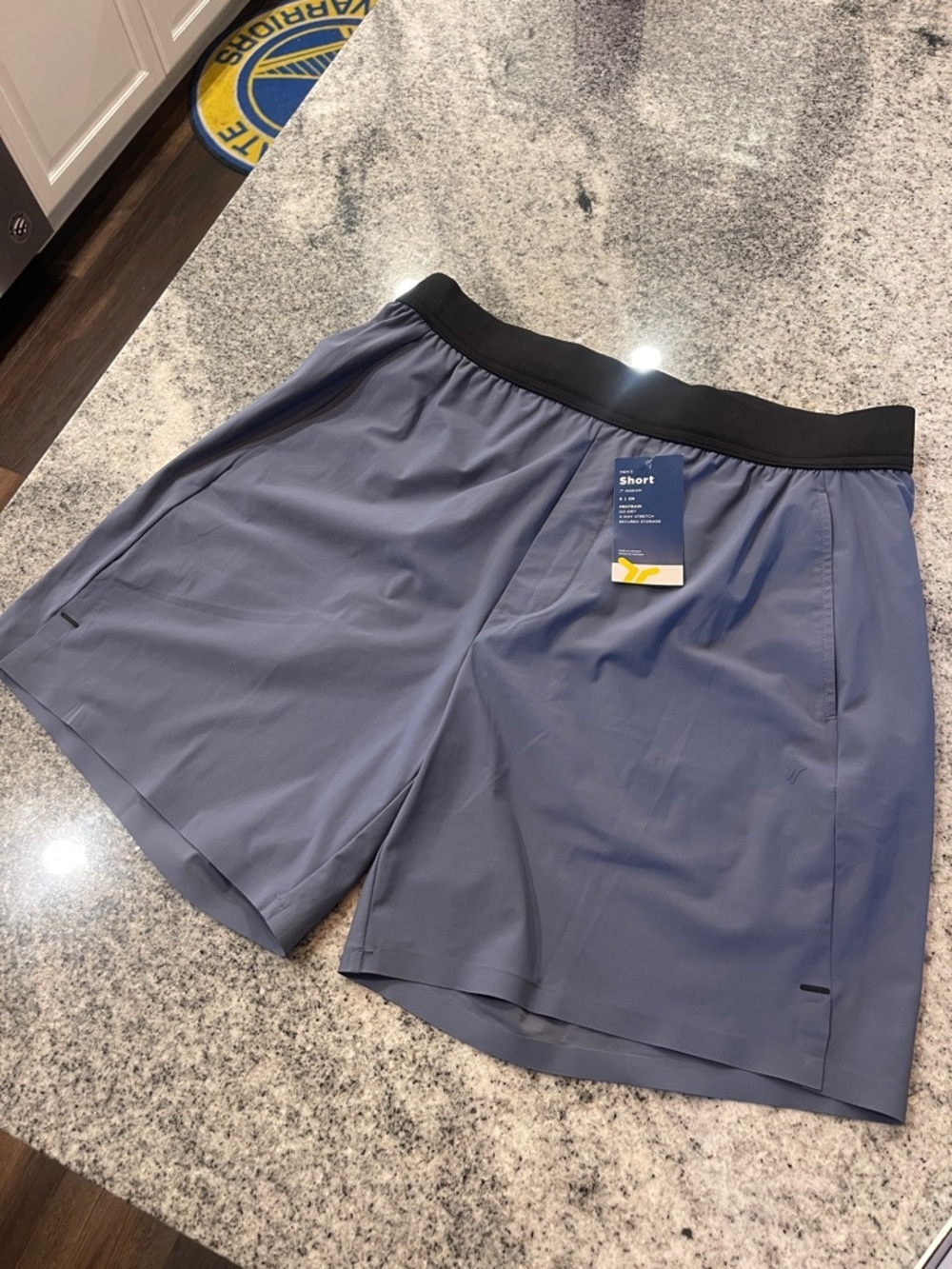 Men's Athletic Shorts 7” inseam - Slate Blue with Black Waistband - Picture 3 of 6